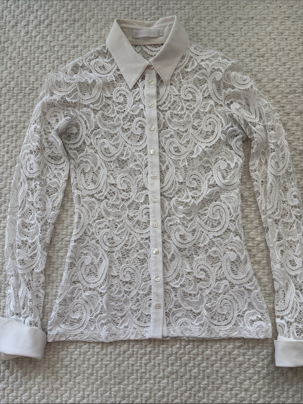 Anne Fontaine Lace Button-Front Long Sleeve Top — White 38